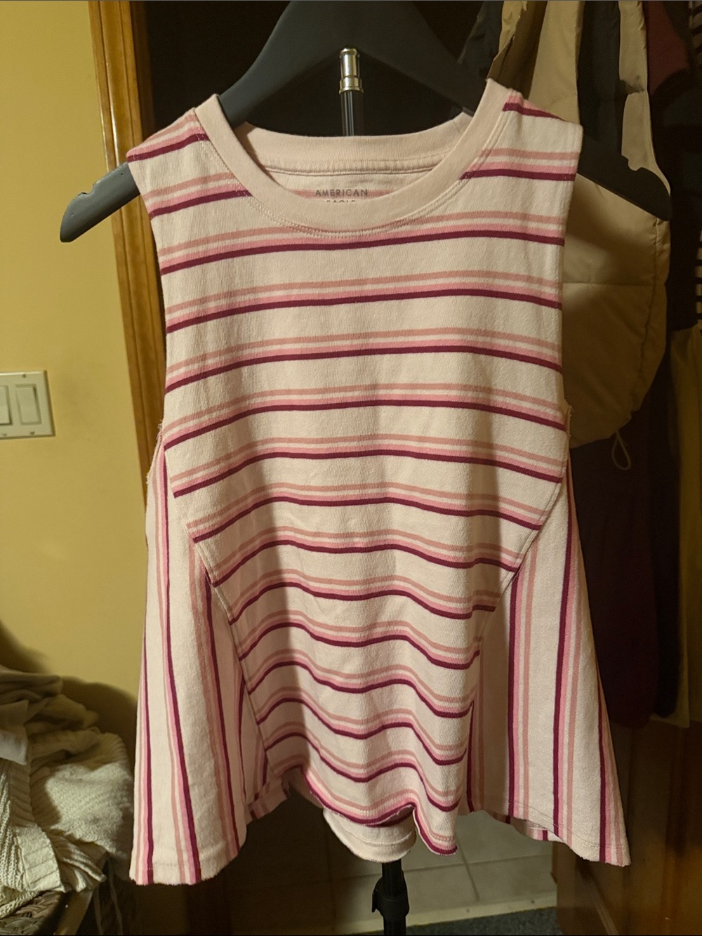 American Eagle Outfitters Cream and Pink Striped Sleeveless Tank